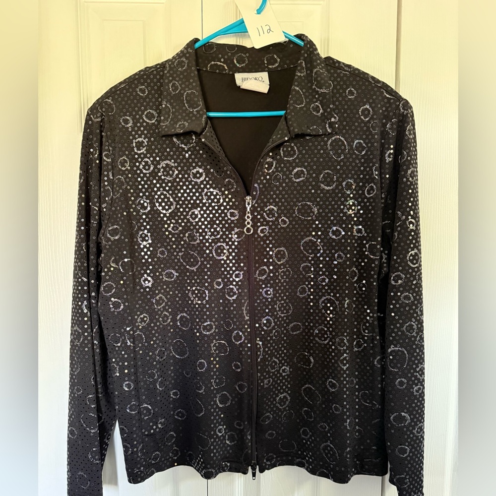LAST CHANCE … 112. Hiroko Sequin Full 2 way Zip Black Jacket blazer
